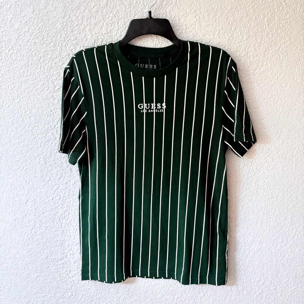 GUESS Y2K Green Pinstripe Tee Preppy Streetwear Old Money Shirt Size Small